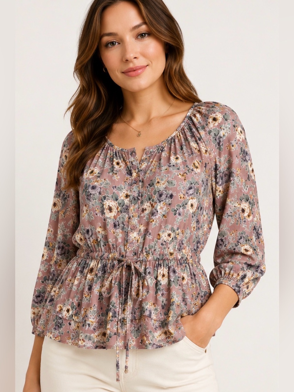 FOREVER 21 | Floral Tier Ruffle Peasant Top